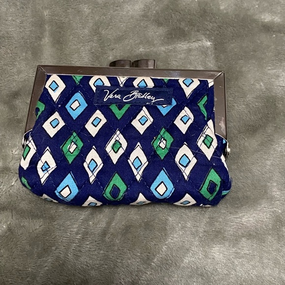 Vera Bradley Navy and Green Diamond Coin Purse - Picture 2 of 6